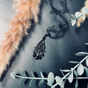 1928 Brand Black Pendant Choker | Witchy Gothic Glam Necklace |‎ Crystal Accent